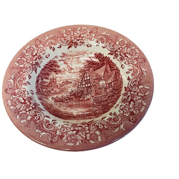 Vintage Johnson Brothers Dinner Plate 8 3/4" Coaching Scenes Red & White Transfe - Picture 1 of 8